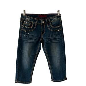 Dollhouse The Marilyn Distressed Denim Capri Jeans Juniors Size 5 Studded Y2K